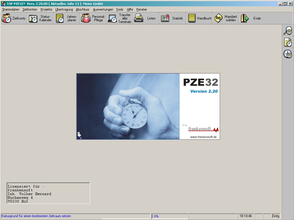 Zeiterfassung TOP PZE32 - Hauptmenü
